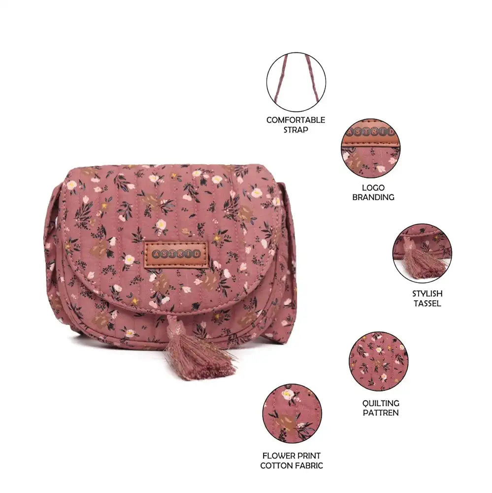 Astrid Handmade Macrame Flap Over Sling Bag For Girls And Women Colour Old Rose