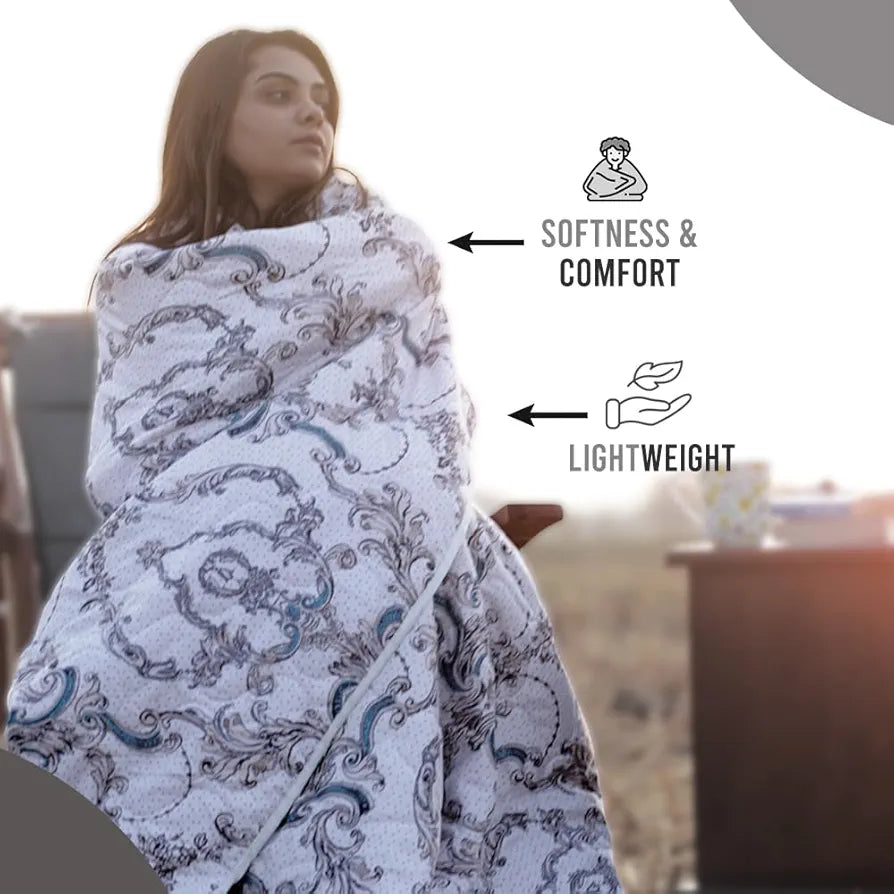 Divine Casa Microfibre All-Weather 150 GSM Printed Reversible Double Bed Size Quilt Comforter Blanket Colour Beige and Brown