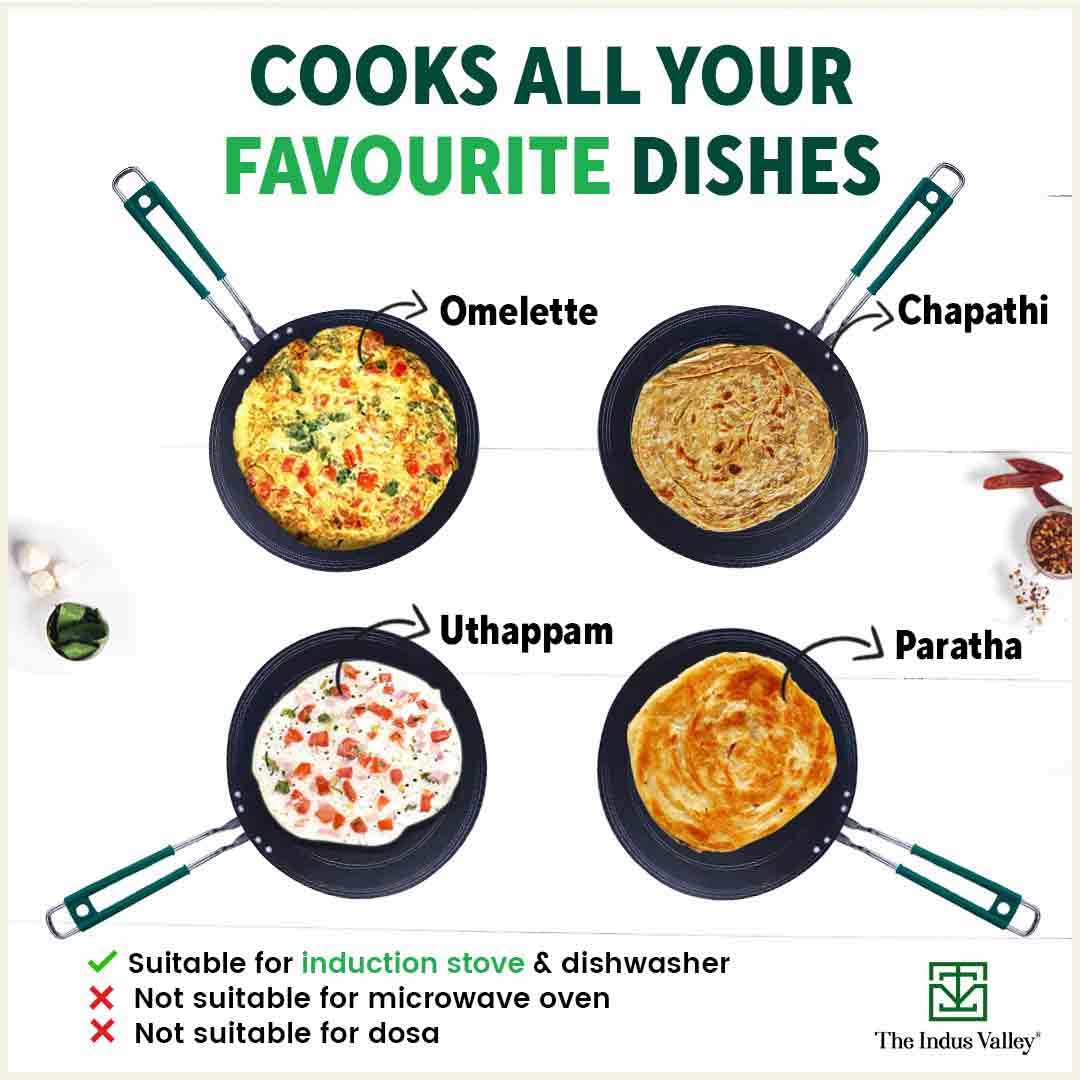 The Indus Valley Pre-Seasoned Iron Concave Tawa For Dosa/Chapathi With Silicone Grip