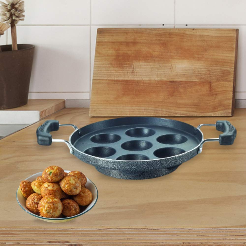 Prestige Aluminium Omega Select Plus Non Stick Paniyarakkal with Lid (24 cm, Black)