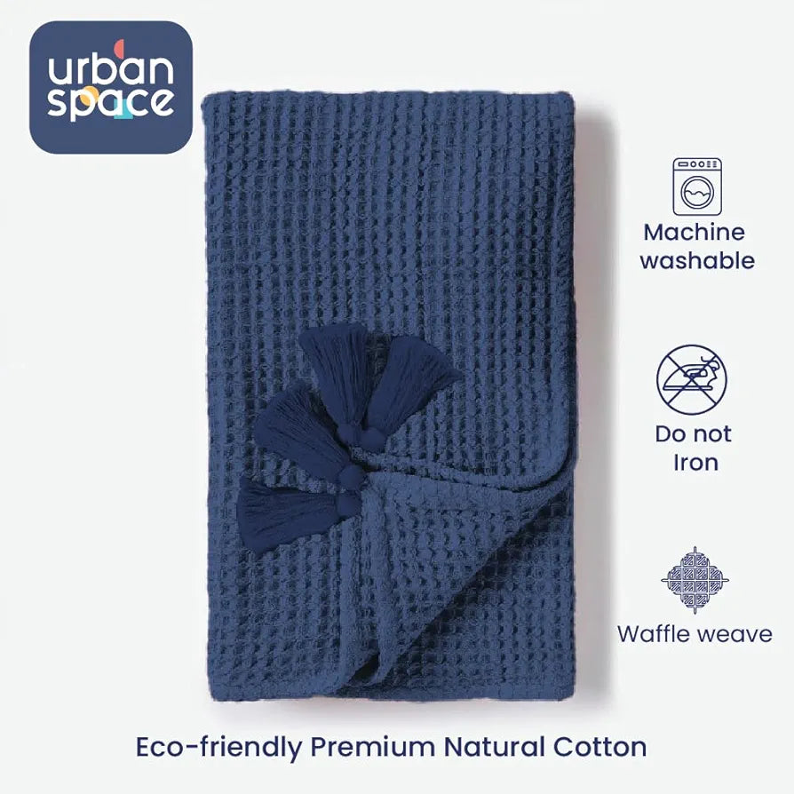 Urban Space Cotton Waffle Throw Blanket, Soft Decorative Throw for Living Room, Sofa, Chair and Couch, Handmade,Reversible and Breathable Throw Waffle Navy Blue