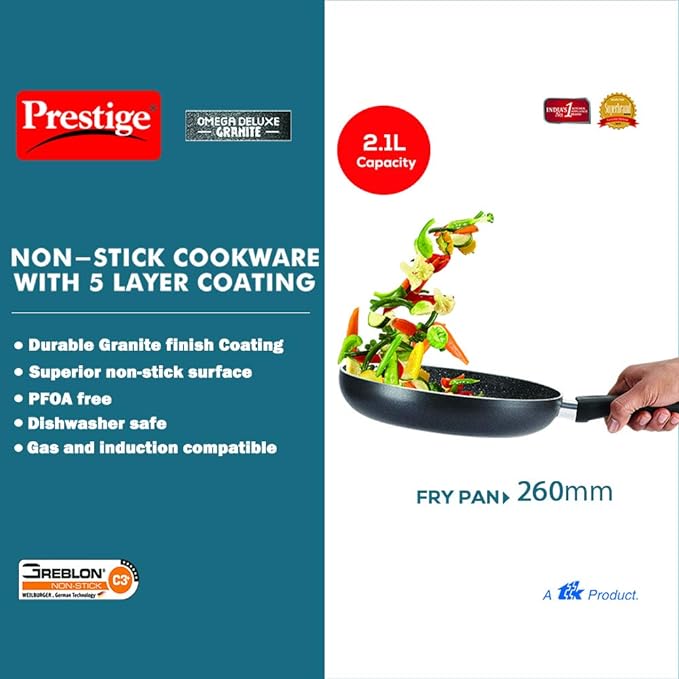 Prestige Non-Stick Omega Deluxe Granite Fry Pan with Lid - 26 Centimetre