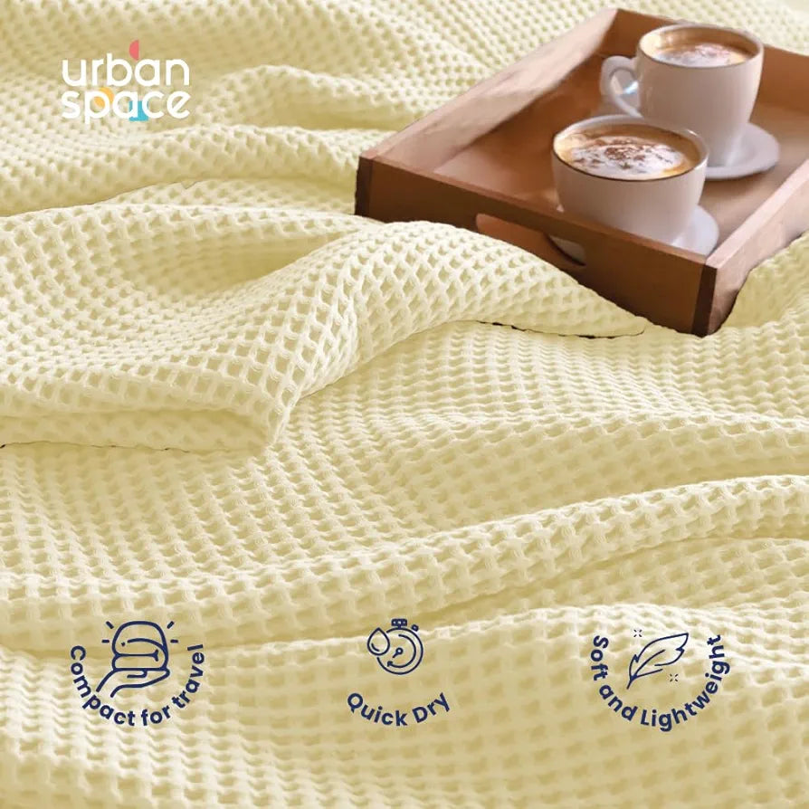 Urban Space Cotton Waffle Throw Blanket, Soft Decorative Throw for Living Room, Sofa, Chair and Couch, Handmade,Reversible and Breathable Throw 200 TC Waffle Beige