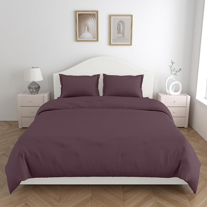 Haus & kinder Cotton Plain Solid Bedsheet for King Size 2 Pillow Covers | Colour Plum