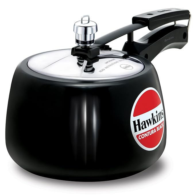 Hawkins 3 Litre Contura Black Pressure Cooker Hard Anodised Inner Lid Handi Cooker Black
