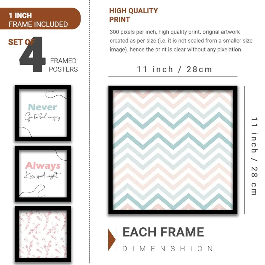 Kotart Never Go to Bed Angry Quotes Frames for Wall Decor Set of 4