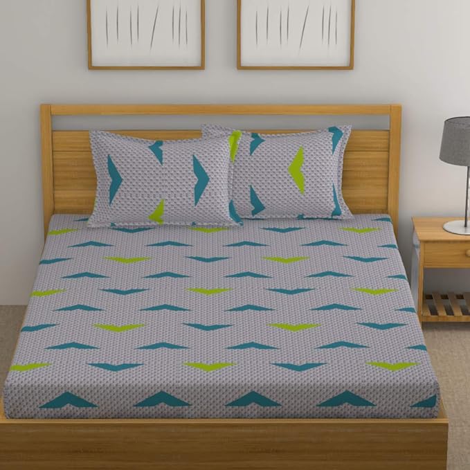 Huesland by Ahmedabad Cotton 144 TC Cotton King Size Bedsheet with 2 Pillow Covers - Grey & Yellow
