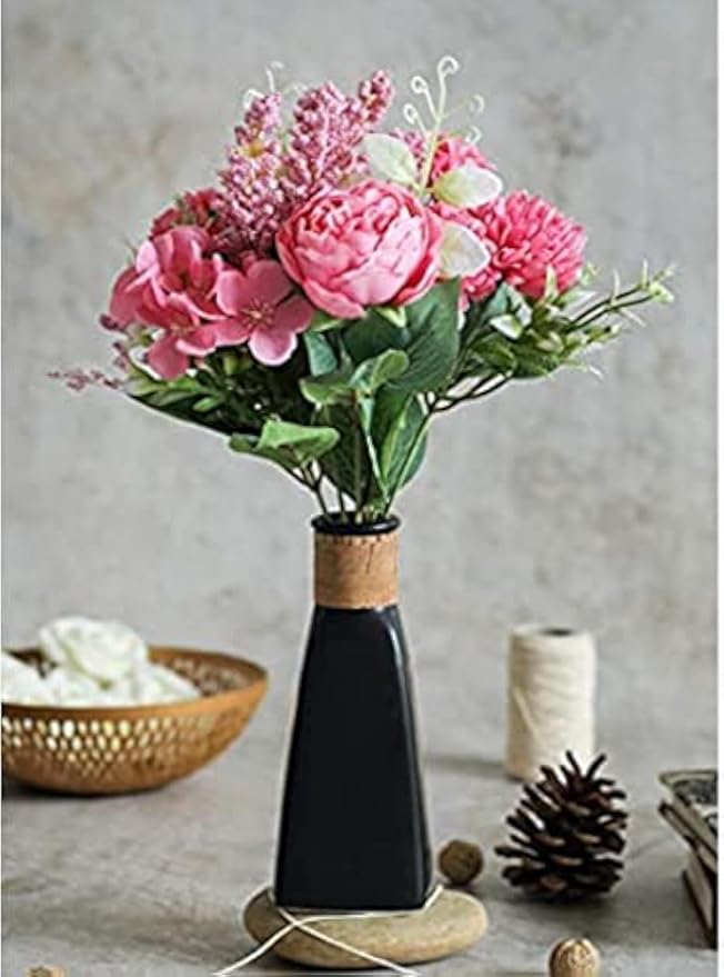 Artificial Multiflora Flower Roses Fake Sticks Bunch Without Vase Pink Fabric