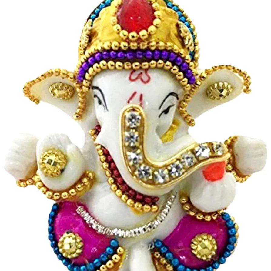 Karigaari India White Stone God Ganesha Car Dashboard Decor Statue
