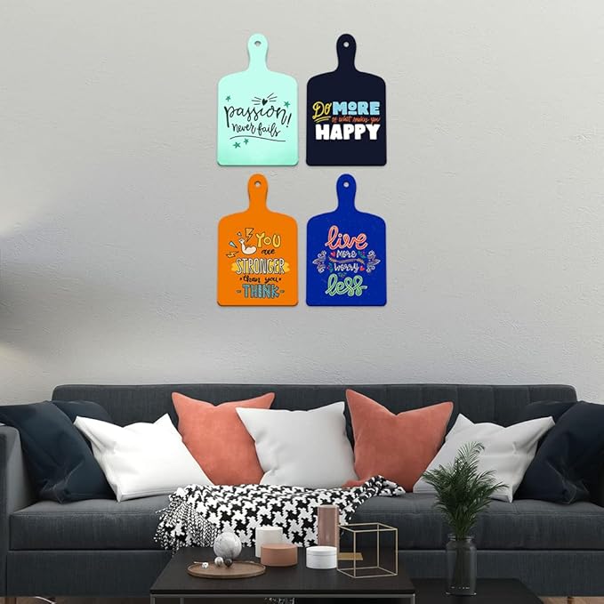 Artvibes Designer Wooden Wall Hanging for Home Decor | Motivational Quotes Decorative Items | Artworks Hanger | Set of 4