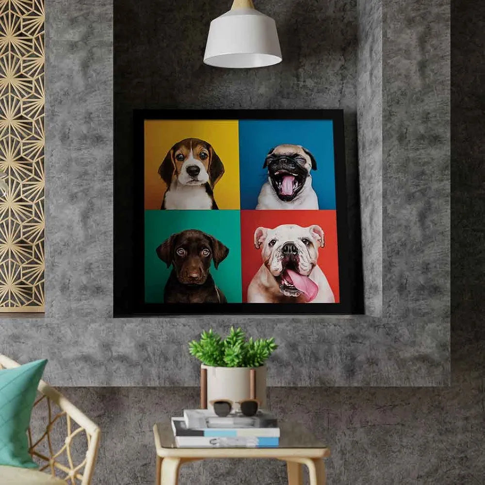 ArtX Four Dog Popart Big Canvas Painting For Bedroom and Living Room With Frame