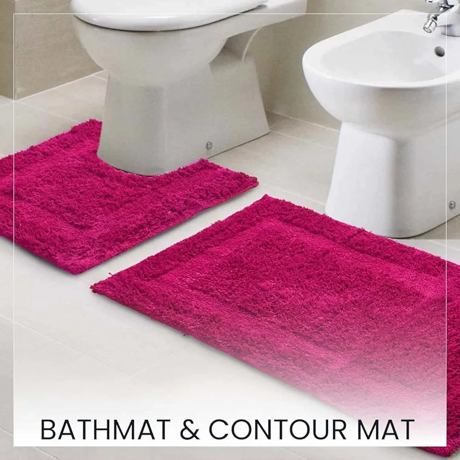 Sashaa World Solid Anti-skid Cotton Bathmat And Contour Set For Bathroom Colour Dark Pink