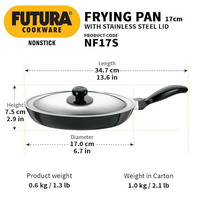 Hawkins Futura 17 cm Frying Pan Non Stick Fry Pan with Stainless Steel Lid