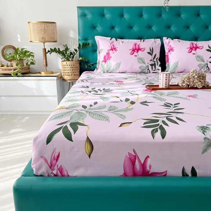 Urban Space Serene Cotton Bedsheet for Double Bed 2 Pillow Covers (Colour Bloom ray Rose Pink)
