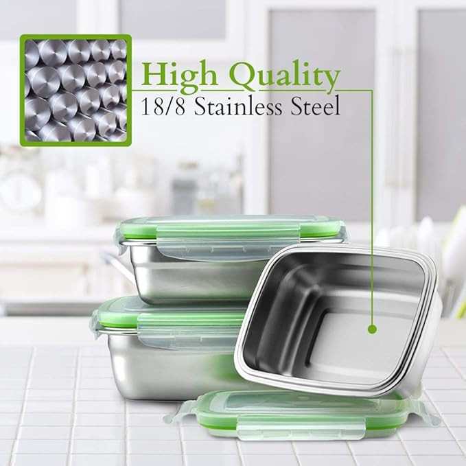 Femora Lunch Box High Steel Rectangle Heavy Duty Airtight Leakproof Unbreakable Storage Container With Lock Lid | 2800 Ml | Set of 2 | Silver