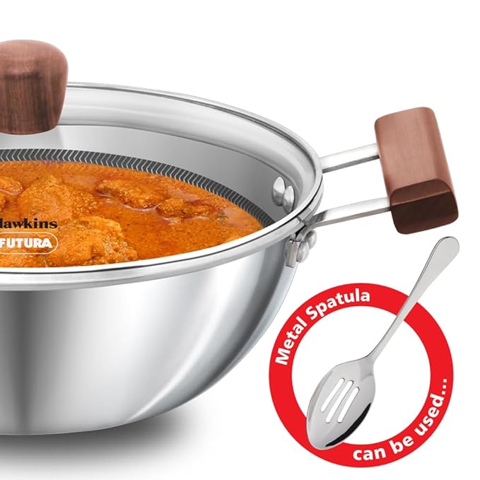 Hawkins 2.5 litre Deep Kadhai Triply Stainless Steel Shielded Nonstick Deep-Fry Pan with Rosewood Handle
