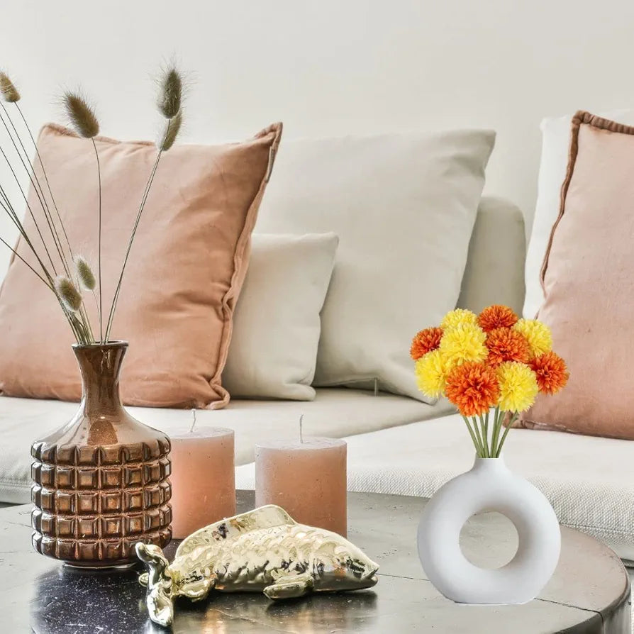 Artificial Chrysanthemum Hydrangea Ball Flower Sticks Yellow Orange