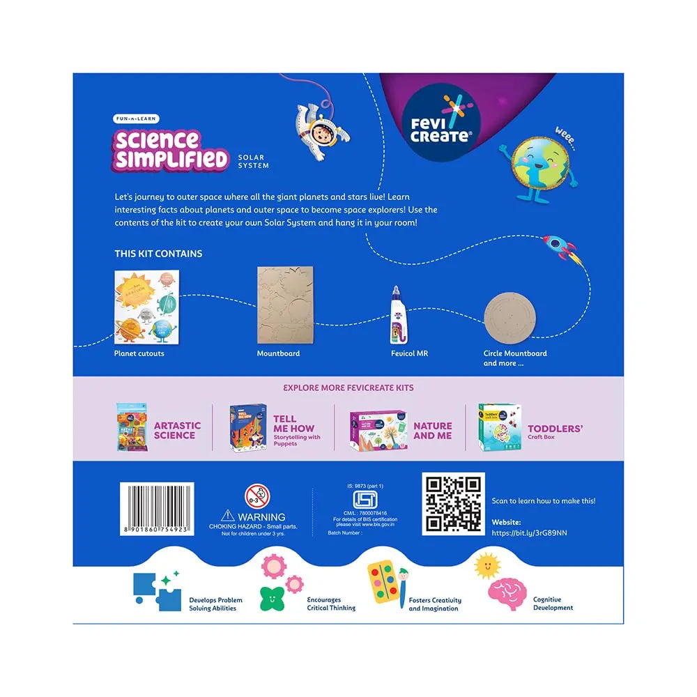 Pidilite Fevicreate Educational Game, DIY Solar System Craft Kit for Kids, Fun & Learning Science Project Kit for 7 Years & Above, Multi