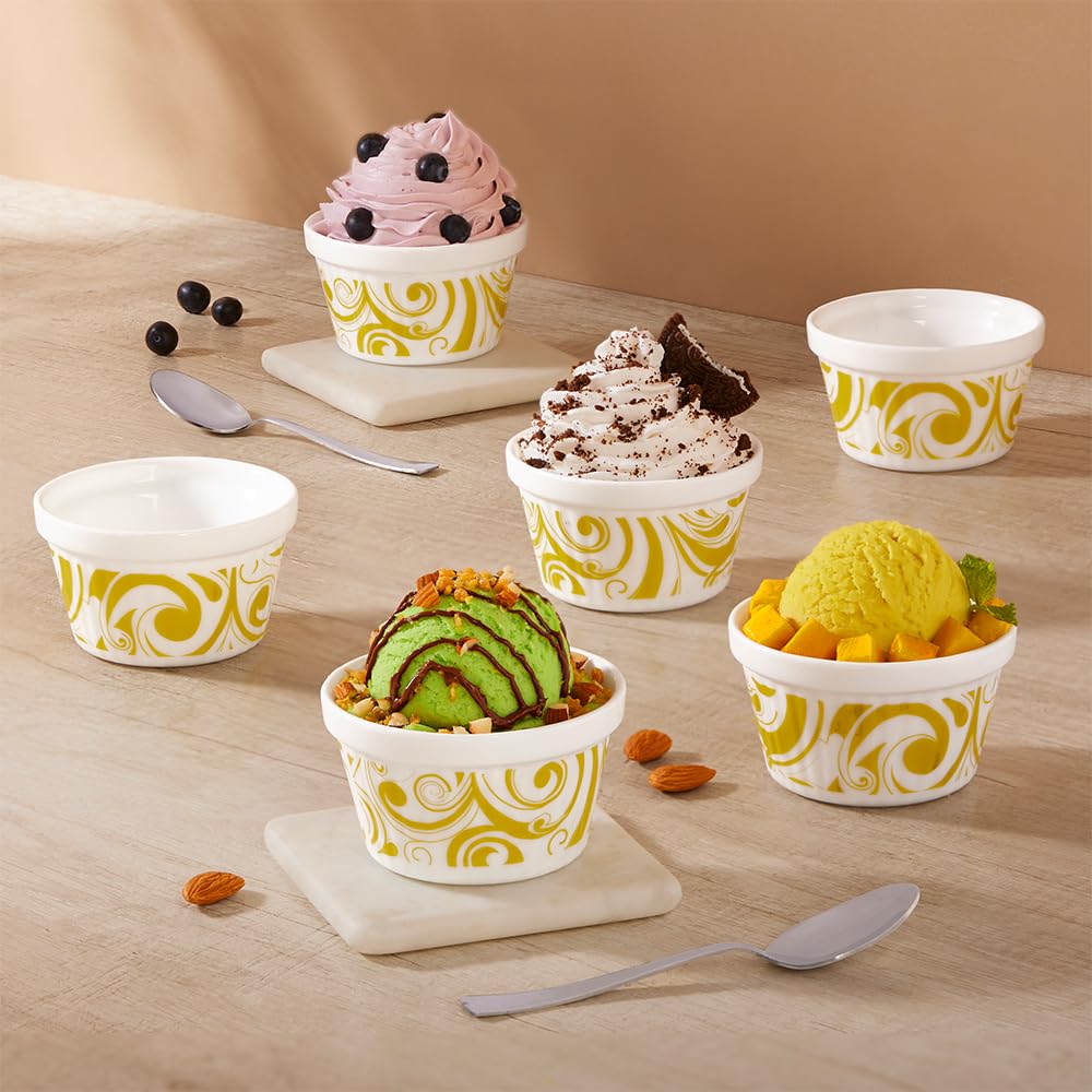 Larah by Borosil Frosty Green Ice Cream Bowl/Dessert Set | Set of 6