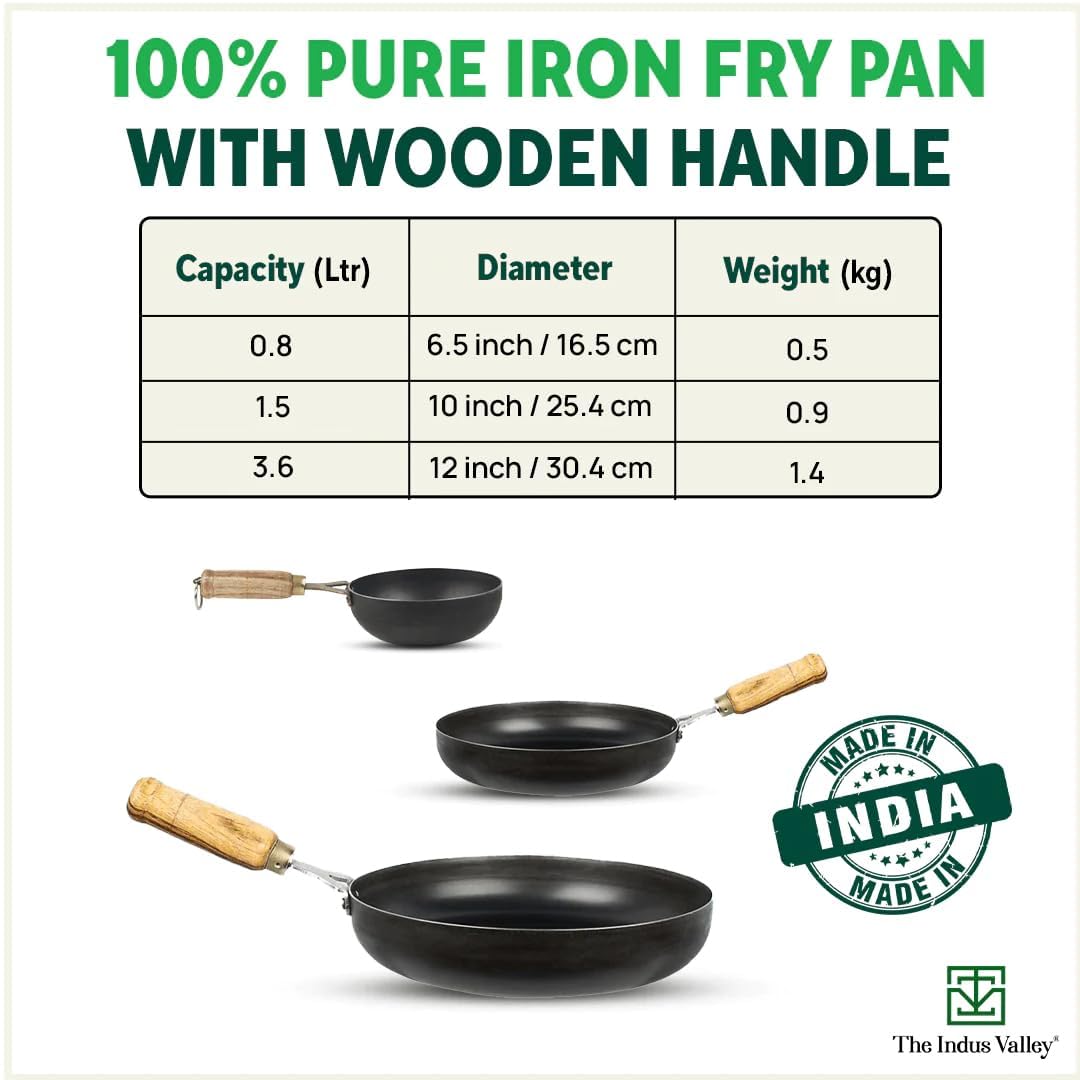The Indus Valley Pre-Seasoned Iron Fry Pan with Wooden Handle