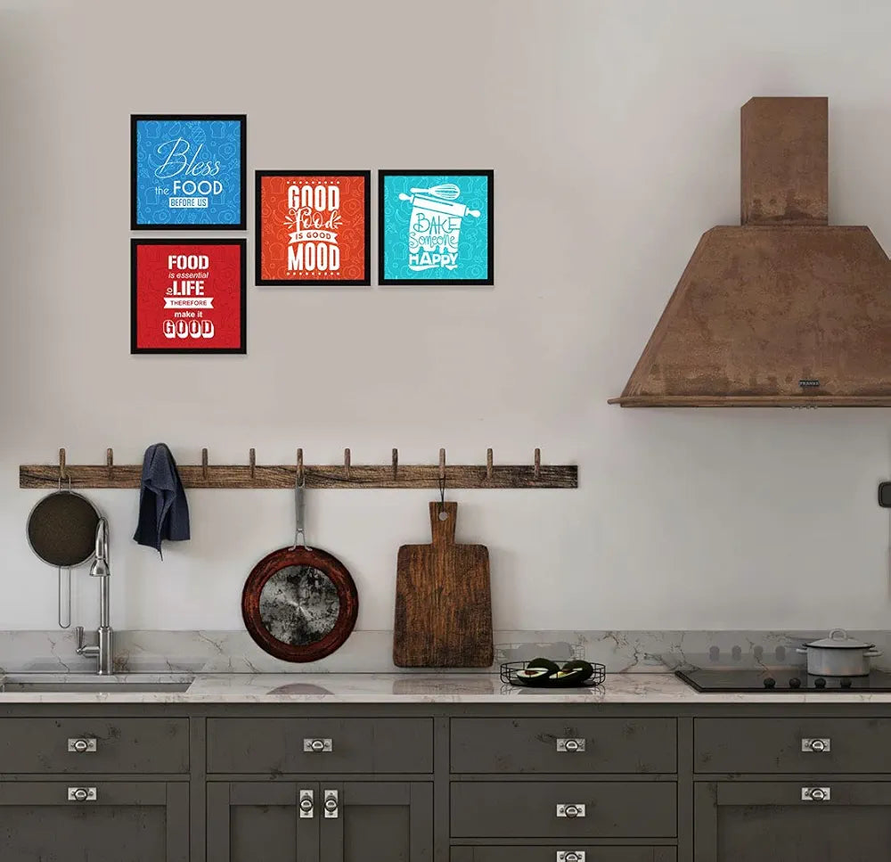 ArtX Kitchen Spices Motivational Funny Quotes AXJ00132-FOD Framed Paintings Posters Set of 4