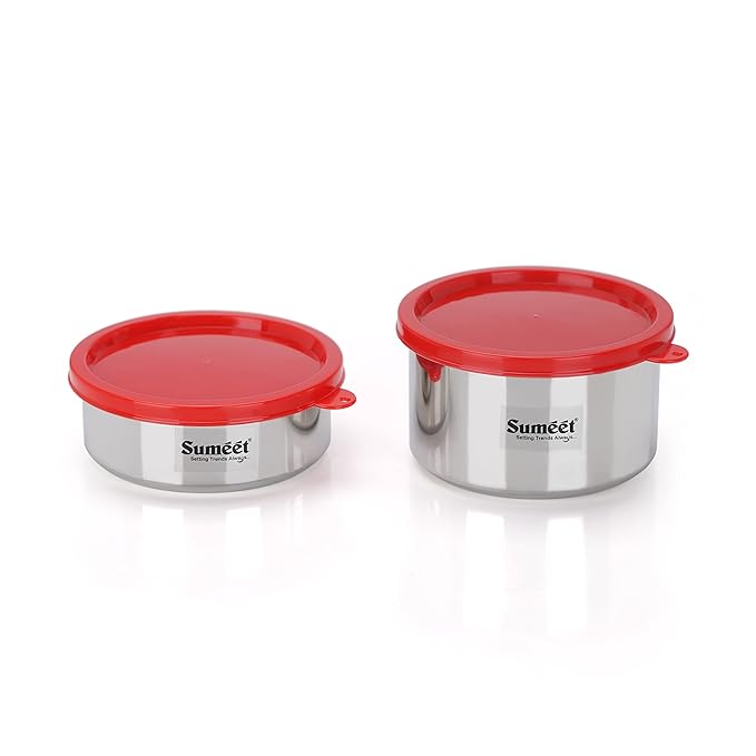 Sumeet Stainless Steel Airtight & Leak Proof Food Storage Container 400 ml & 650 ml 2PC Silver