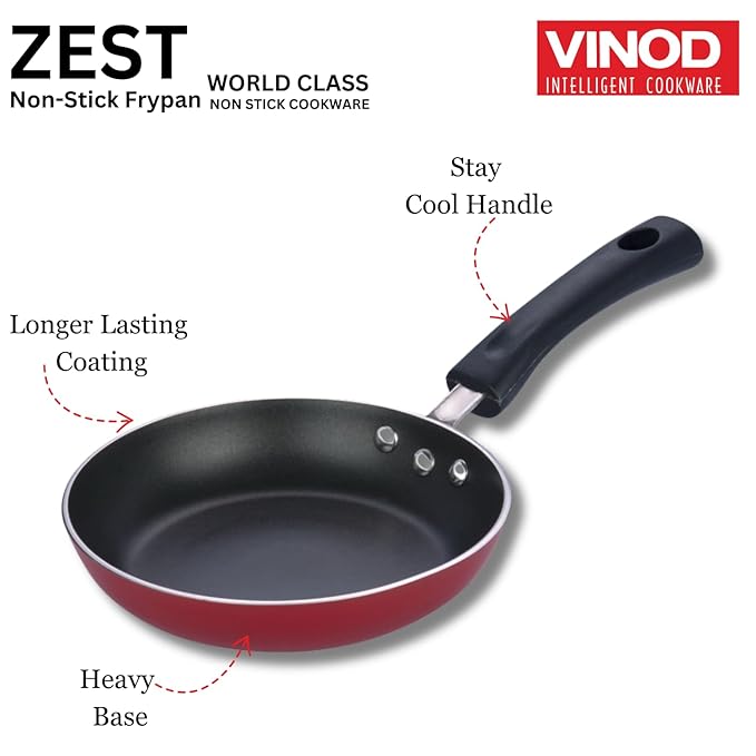 Vinod Zest Inducto Aluminium Non Stick Frypan - 20 cm | 3mm Extra Thick | 3 Layer Coating