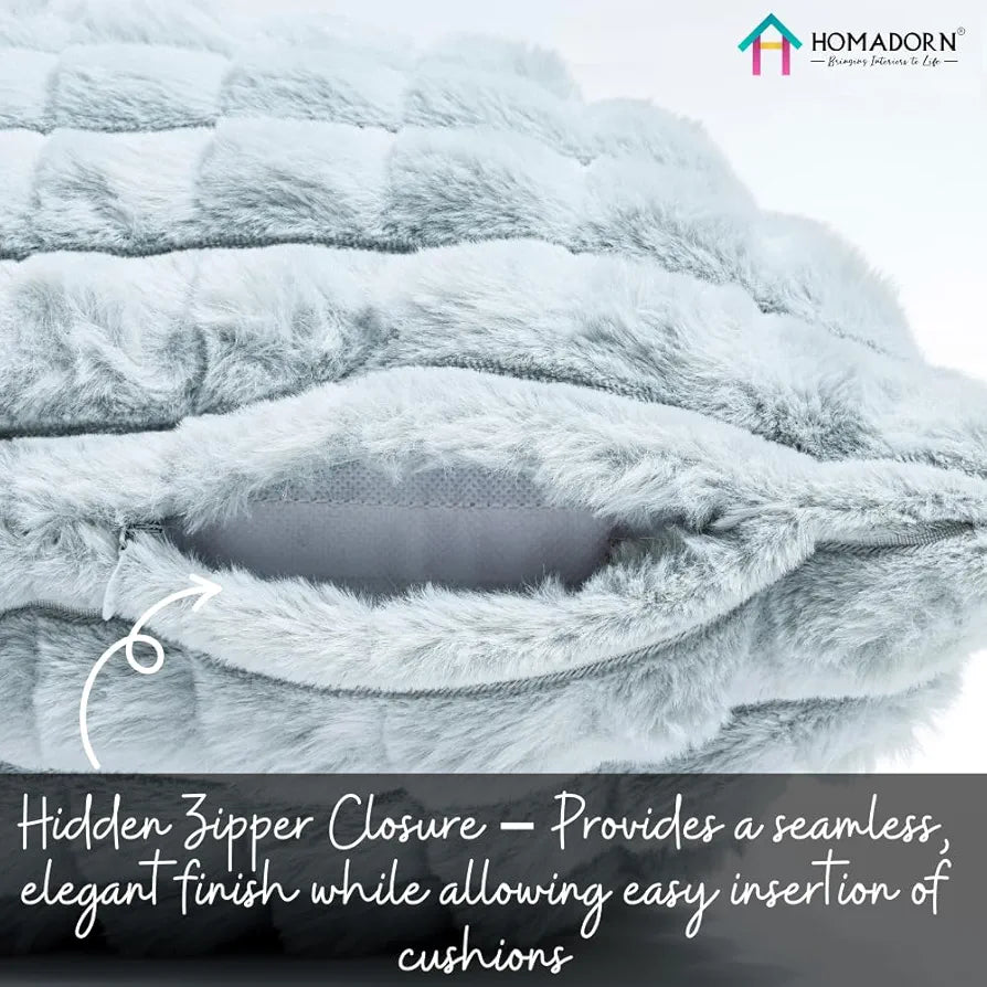 Homadorn Luxury Plush Fur Reversible Cushion Cover Ultra Soft & Cozy Silver Grey