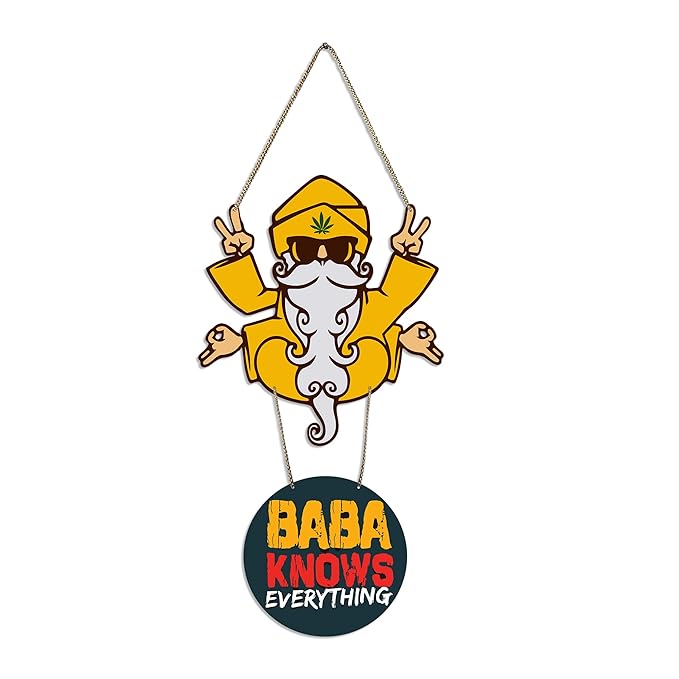 Artvibes Baba Knows Printed Wooden Wall Hanger With Quotes for Home Decor | Artworks Hangings