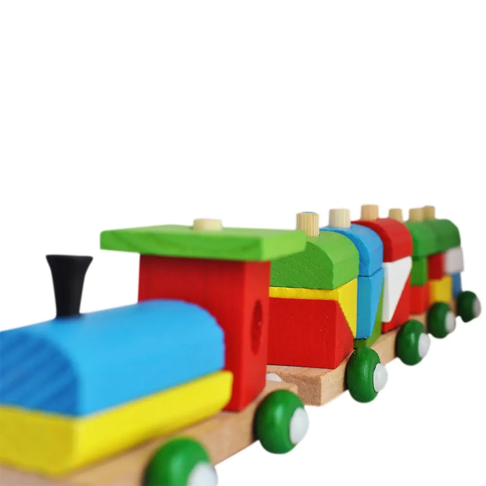 Trinkets & More - Shape Sorter Train  Geometric Shapes Wooden Puzzle Stacking Toy Early Educational Toys Toddlers Kids 3 + Years