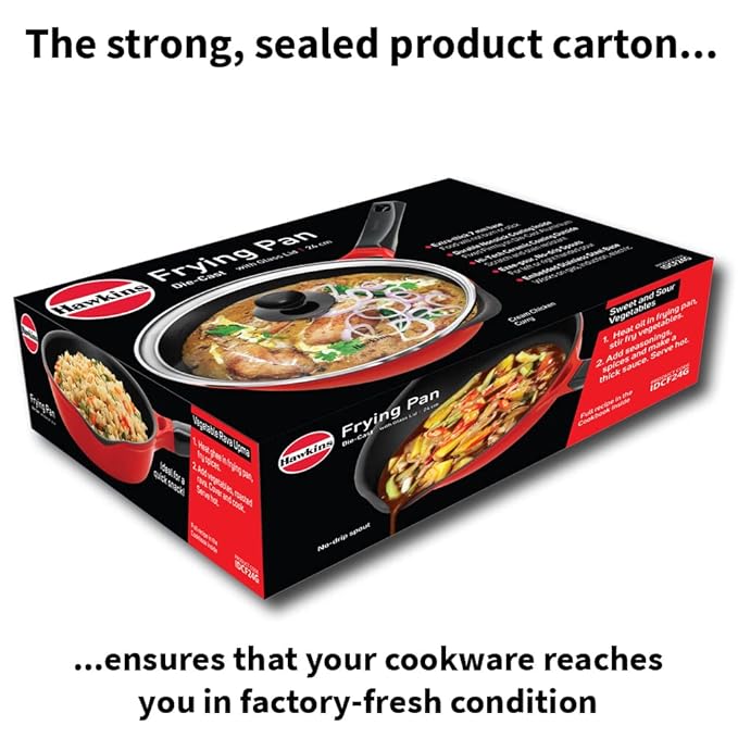 Hawkins 24 cm Frying Pan Die Cast Non Stick Fry Pan with Glass Lid Ceramic Coated Pan Red