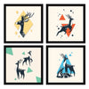 ArtX Paper Deer Wildlife Wall Art Painting Framed Paintings Set of 4