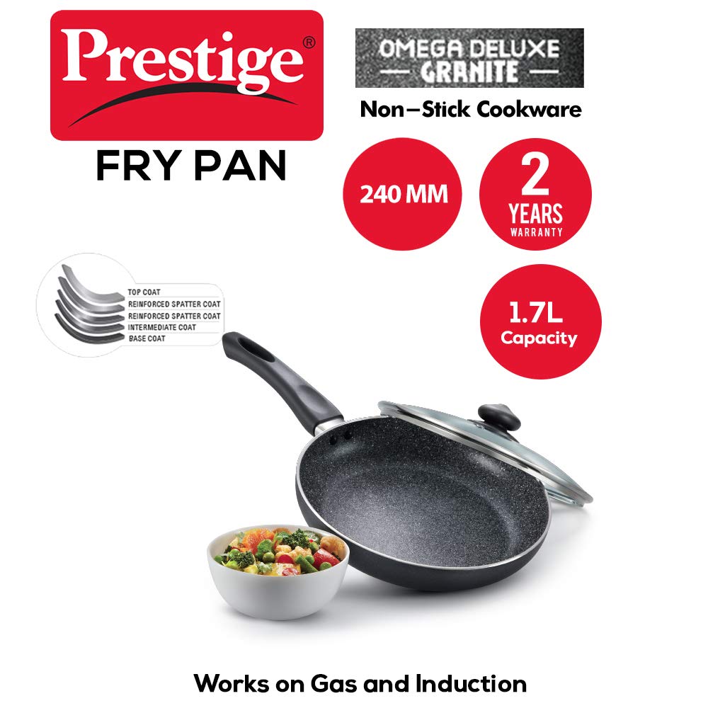 Prestige Omega Deluxe 24cm Granite Fry Pan with glass lid