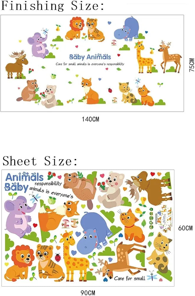 Jaamso Royals Baby Animals Pvc Vinyl Self-adhesive Wall Sticker for Home