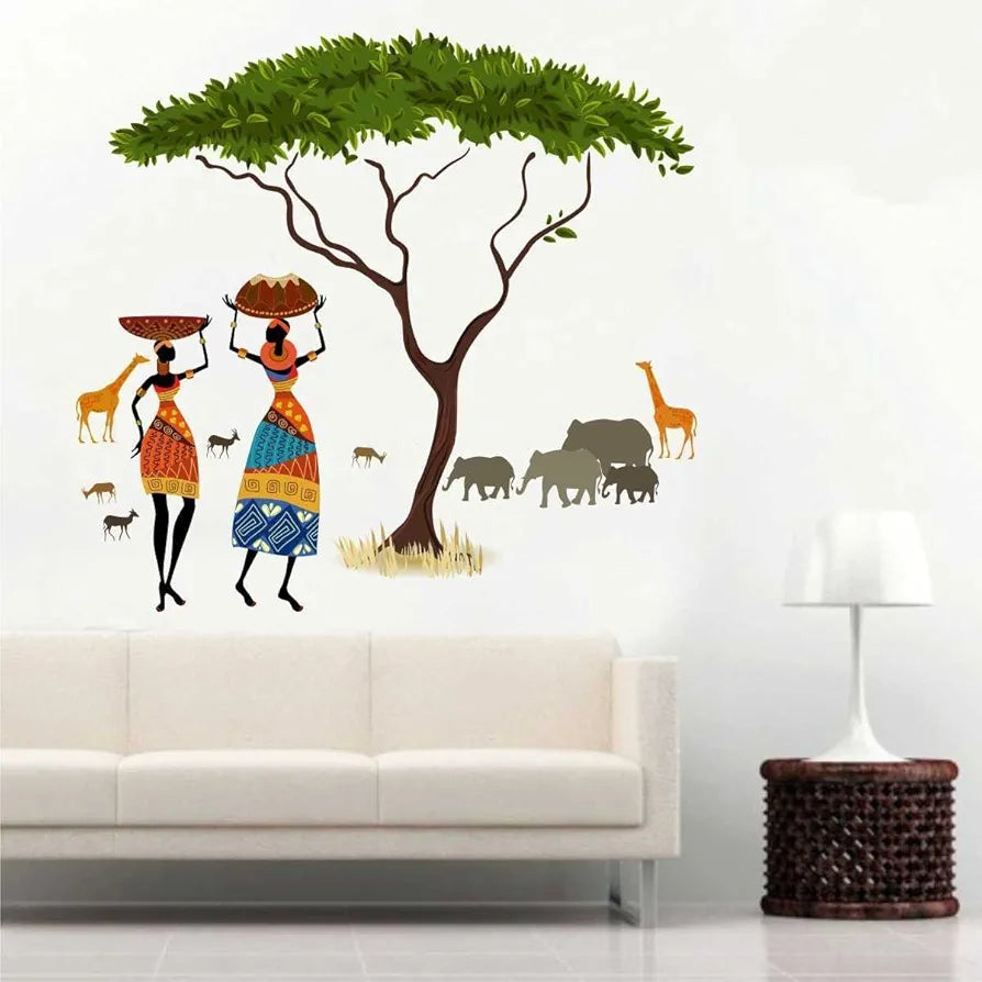Decals Design Artistic Tribal Ladies With Animals Nature Wall Sticker