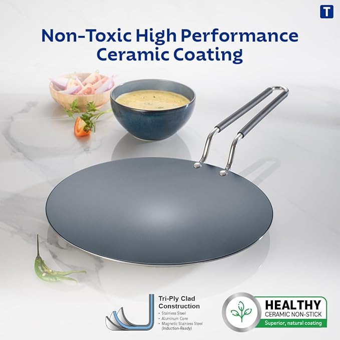 Tramontina Fusao Healthy Triply Ceramic 26cm Concave Tawa