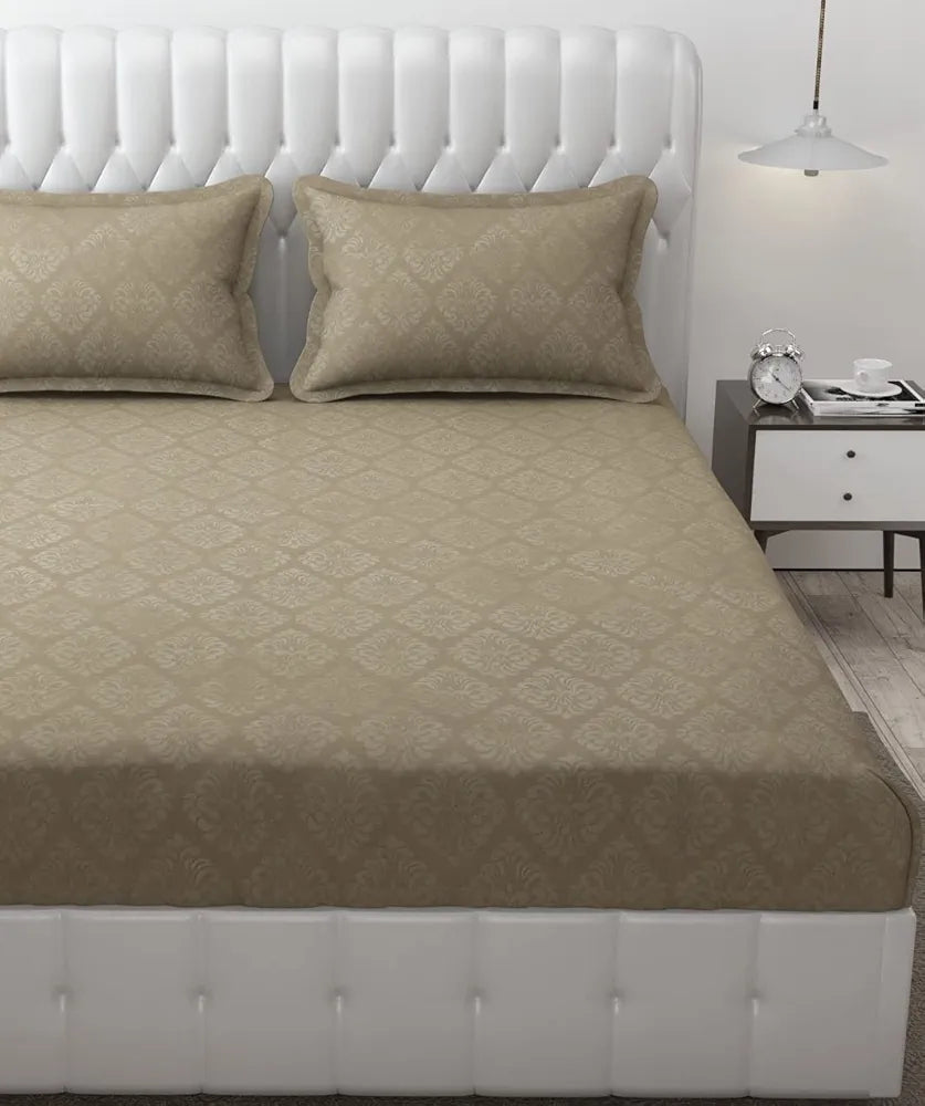 Fresh From Loom Double Bedsheet King Size Microfiber Rotary Printed With 2 Pillow Covers 144 TC Dark Beige Damas