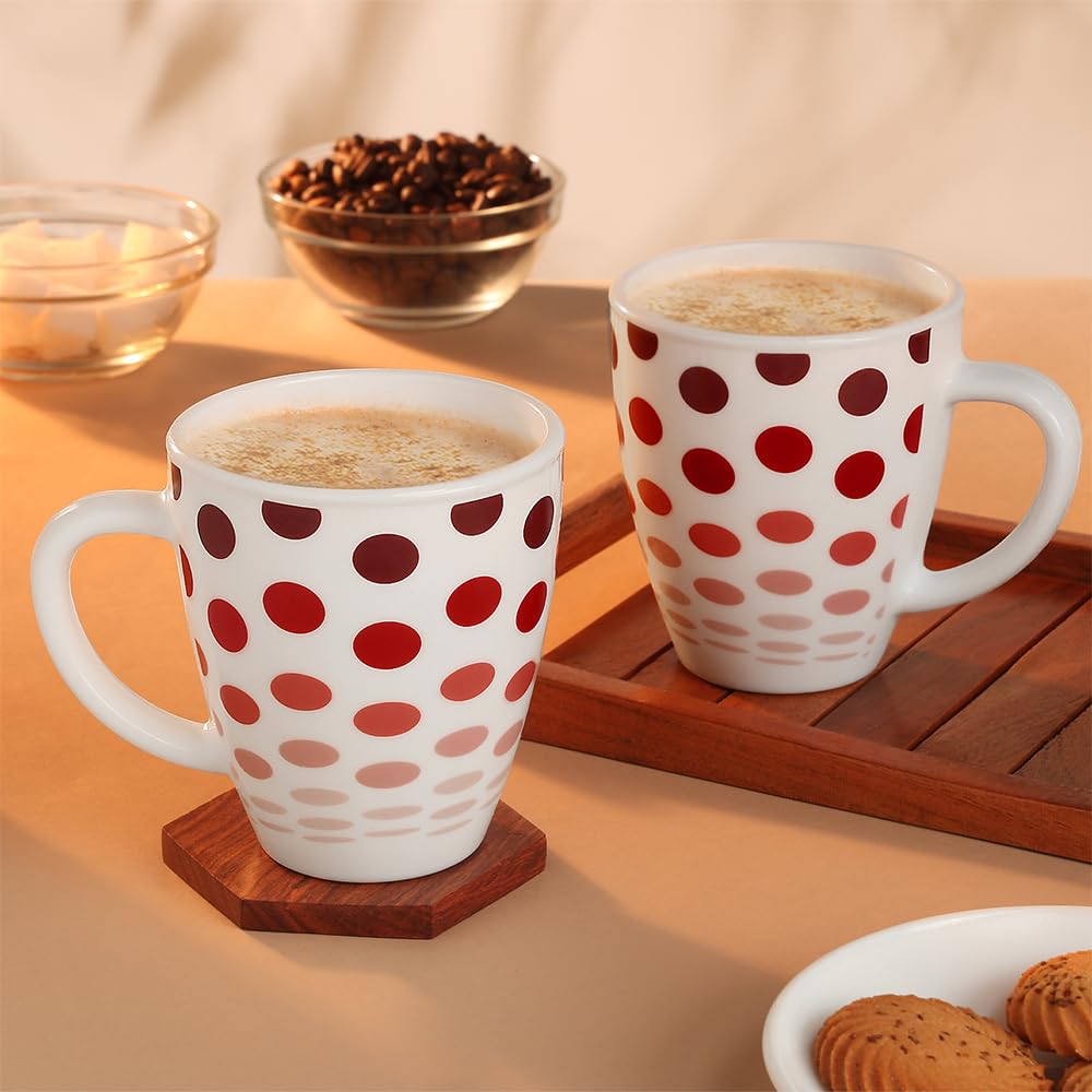 Larah by Borosil Set of 2 Polka Red Mug Set | 390 ml