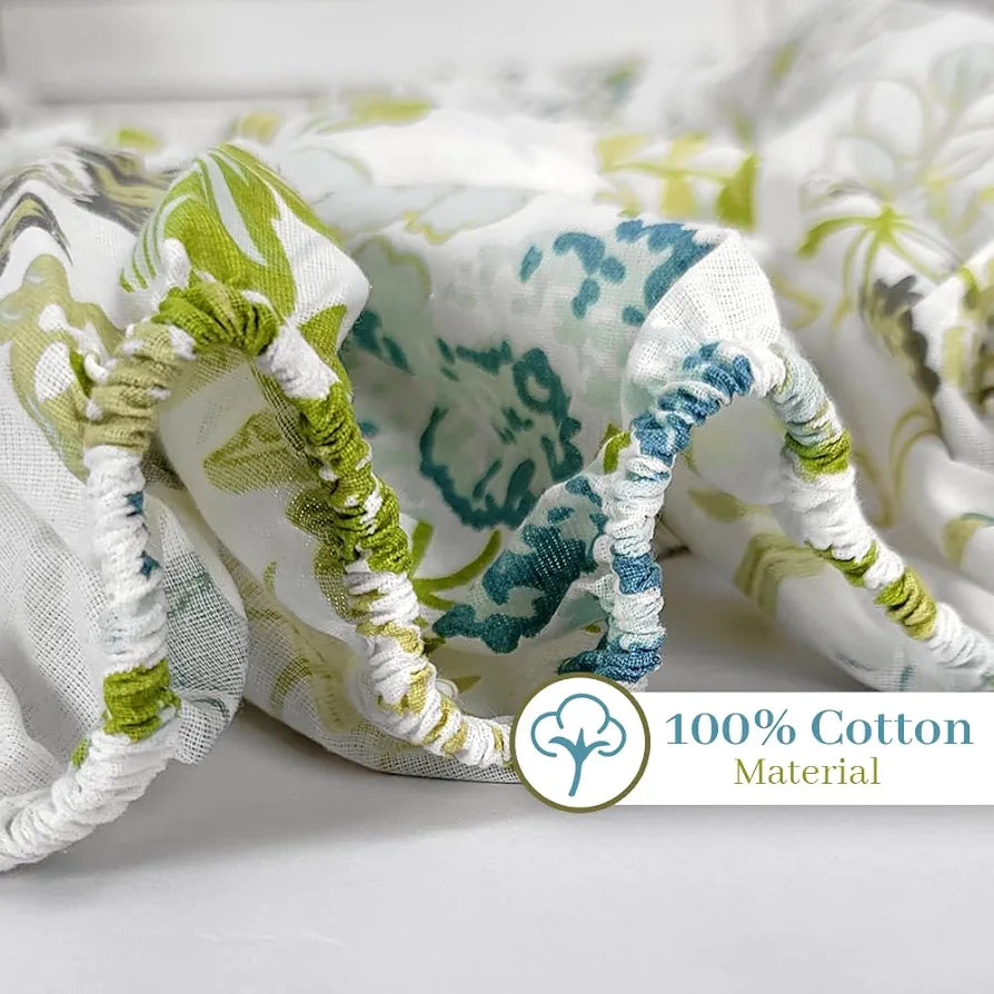 Divine Casa 144 TC 100% Cotton Floral Print Green Super Soft Bedsheet Elastic Fitted King Size Bed Colour Mineral Green