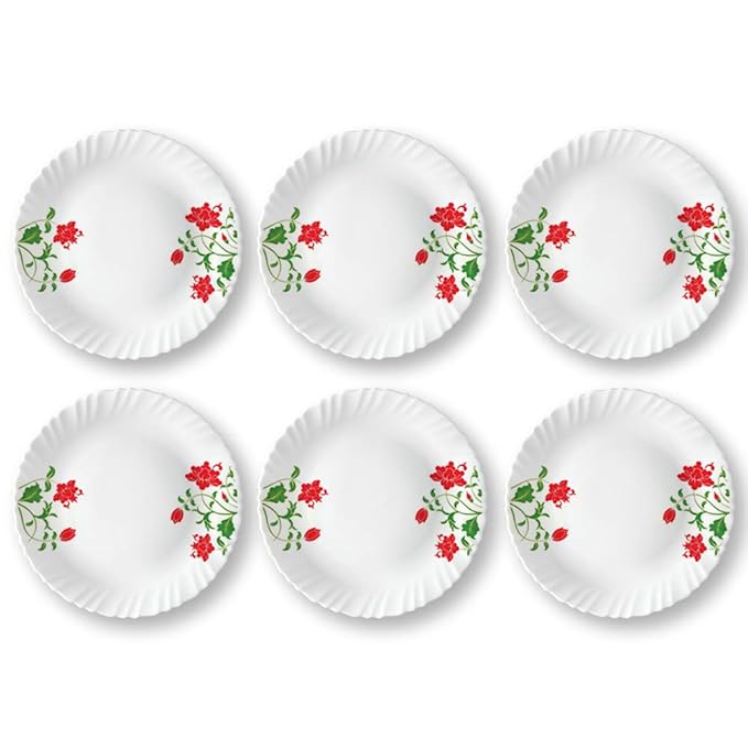 Larah by Borosil Hazel, Opalware Full Plate | 11 Inch | White | Set of 6