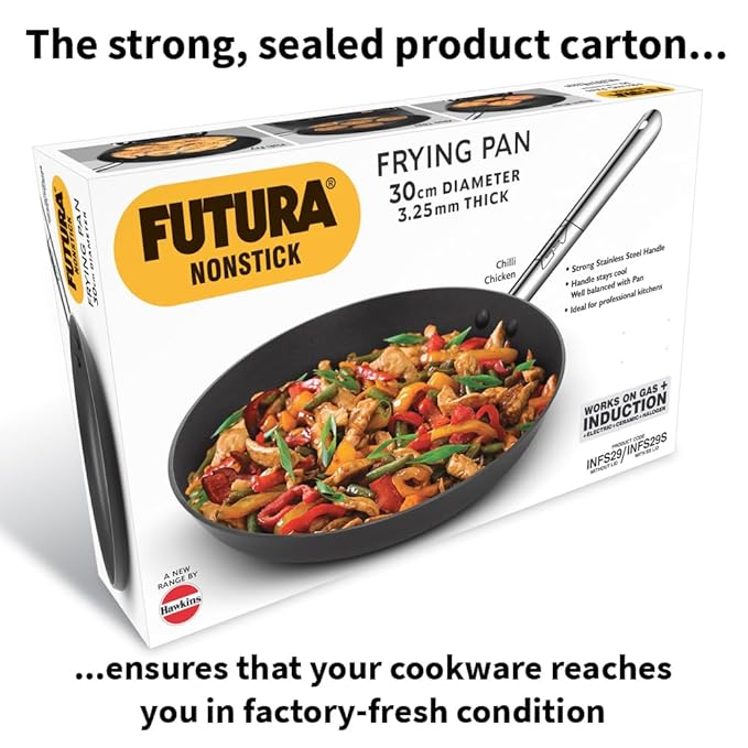 Hawkins Futura 30 cm Frying Pan Non Stick Fry Pan with Stainless Steel Handle and Stainless Steel Lid