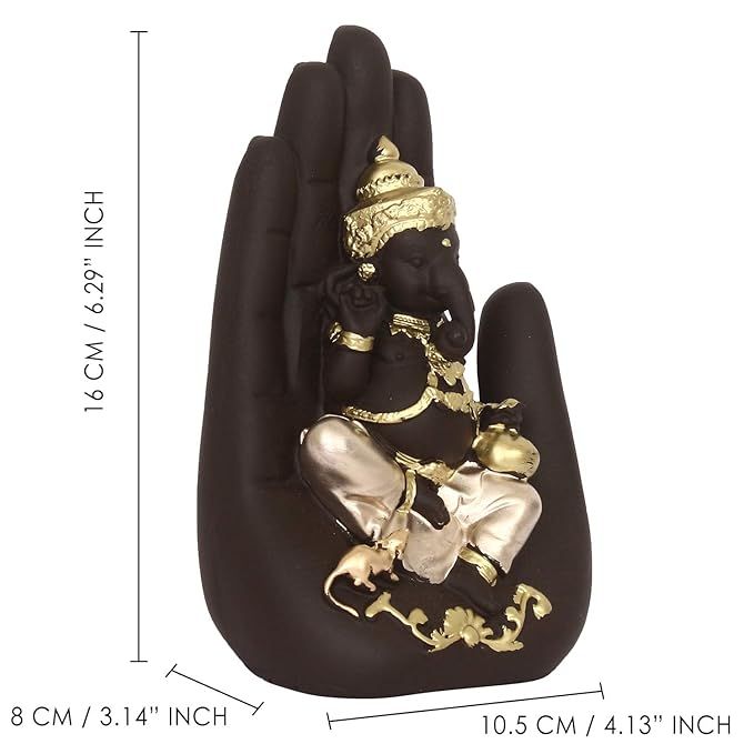 Ecraftindia Golden Handcrafted Palm Ganesha Decorative Showpiece