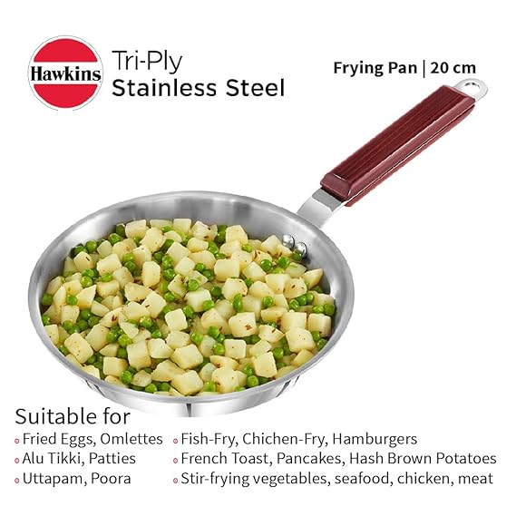 Hawkins 20 cm Frying Pan Triply Stainless Steel Fry Pan Induction Frying Pan