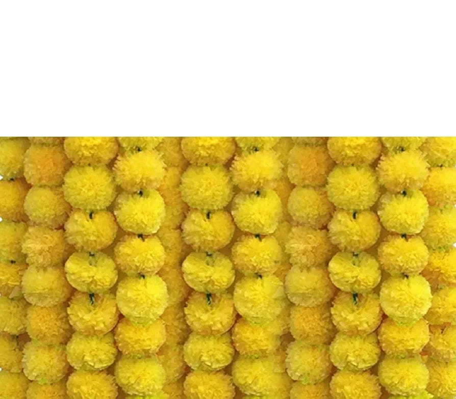 Artificial Marigold Flowers For Decoration Garland Yellow Ladi 5 Feet Long 5Pcs 50 MM Yellow