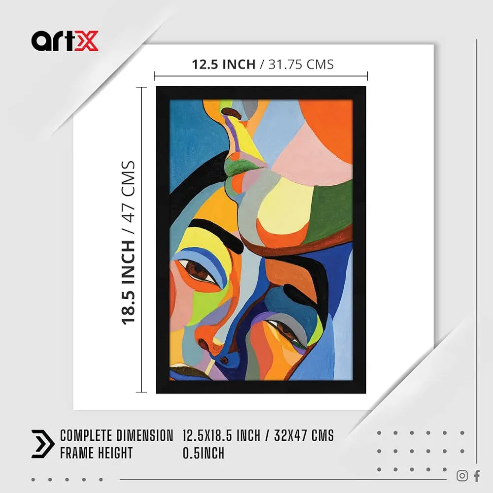 ArtX Paper Acrylic Pop Art Couple Framed Wall Art Painting Multicolor Abstract Set of 1