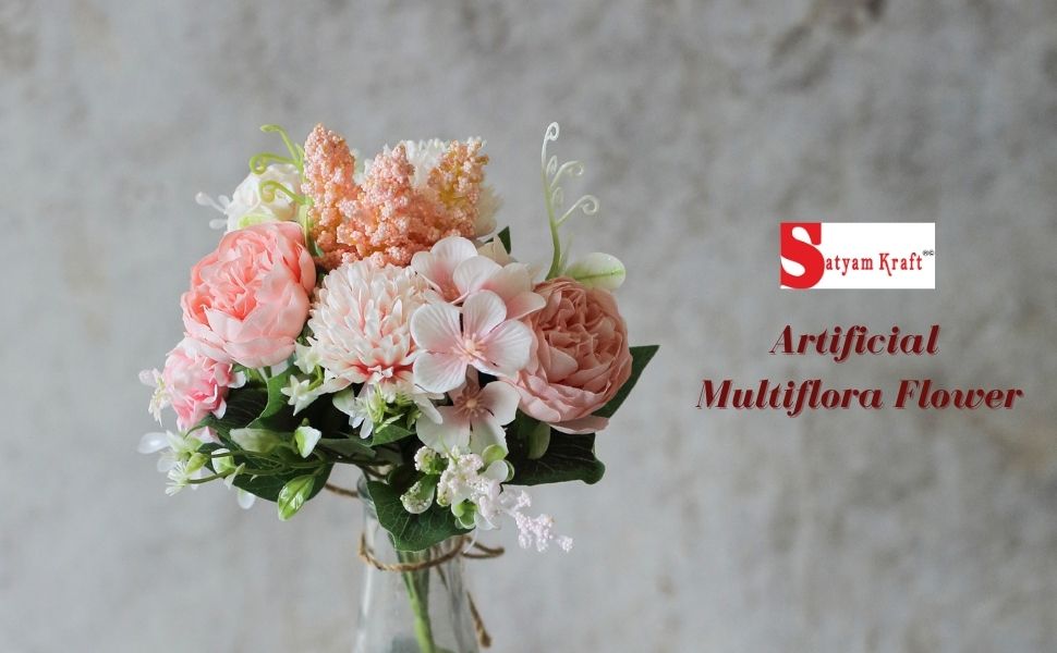 Artificial Multiflora Flower Roses Fake Sticks Bunch Decorative Without Vase Peach Fabric