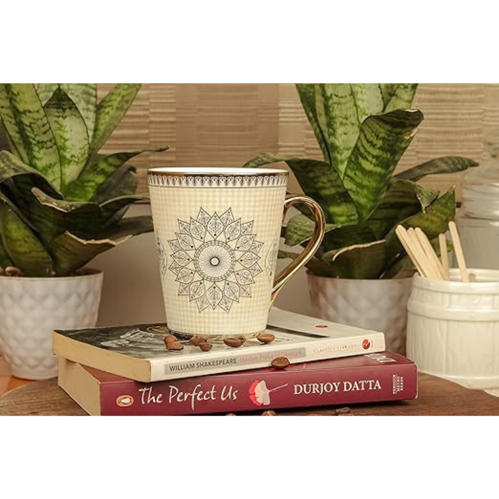 Femora Ceramic Golden Satire Coffee Mug, Ceramic Tea Cup | Set of 1 | 330 Ml | Not Microwave Safe
