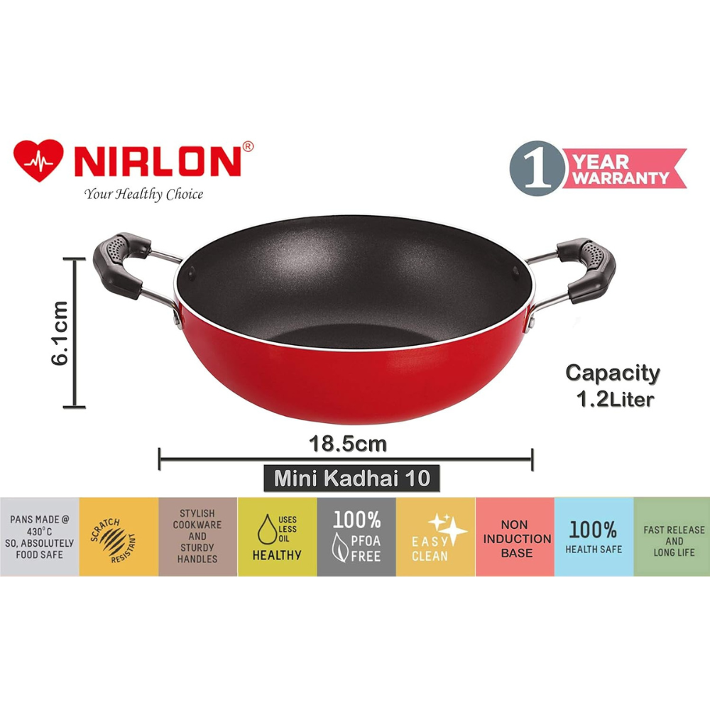 Nirlon Aluminium Cooking Non-stick Gas Stove Compatible Bottom Deep Fry Kadhai