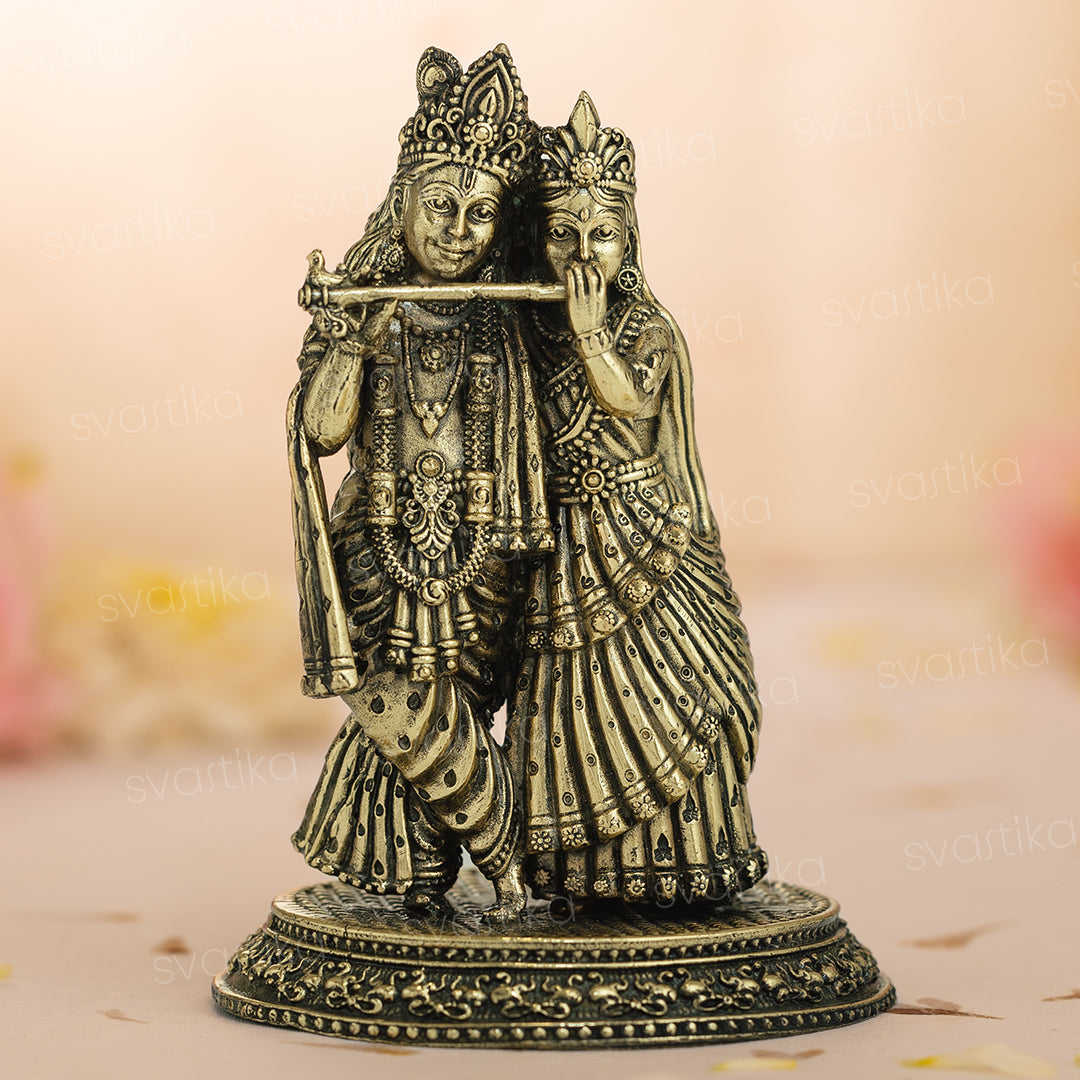 Svastika Brass Radha Krishna Murti With Tribhanga Posture (5 Inch)