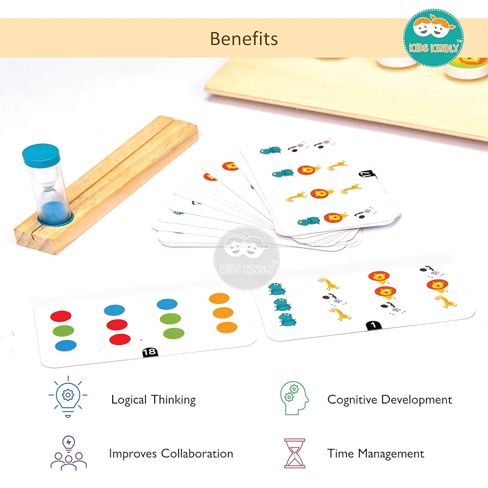 KIDS KINDLY Wooden Colours & Animals - Stacking & Sorting Game, Monteszori Jigsaw Puzzle Toys for Kids, Knob Board Game with Cards & Sand Timer, Birthday Gifts for Boys & Girls, Age 3+ Years